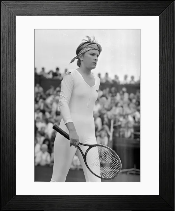 Framed Print : American tennis player Anne White in action wearing her white skin tight catsuit during Framed Print : American tennis player Anne White in action wearing her white skin tight catsuit during