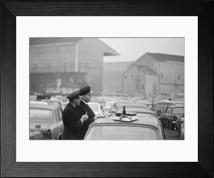 Framed Print : Chauffers enjoy a spot of lunch in the West Car Park at Twickenham whilst their Framed Print : Chauffers enjoy a spot of lunch in the West Car Park at Twickenham whilst their