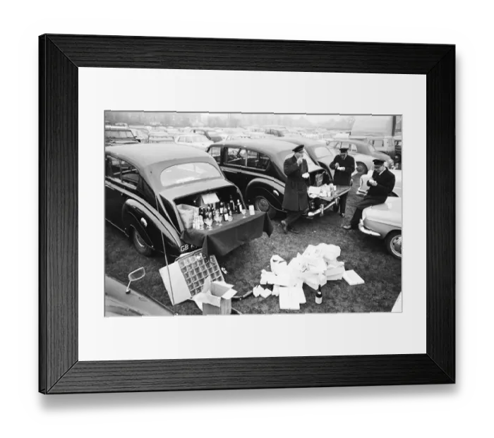 Framed Print : Chauffers enjoy a spot of lunch in the West Car Park at Twickenham whilst their Framed Print : Chauffers enjoy a spot of lunch in the West Car Park at Twickenham whilst their