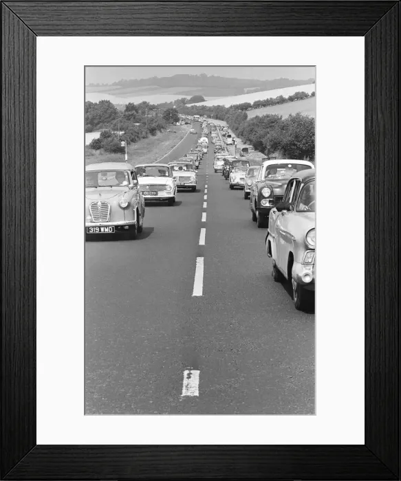 Framed Print : Heavy August Bank Holiday traffic on the A20. 3rd August 1964 Local Caption Framed Print : Heavy August Bank Holiday traffic on the A20. 3rd August 1964 Local Caption