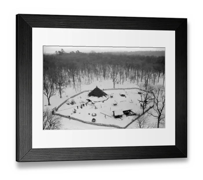 Framed Print : Ice-age Britain. An Iron Age commune set up by the BBC near Shaftesbury, Dorset