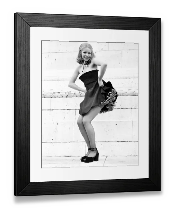Framed Print : Model Jo Howard pictured wearing sexy little black dress by Vicky Tiel - Ready To Wear