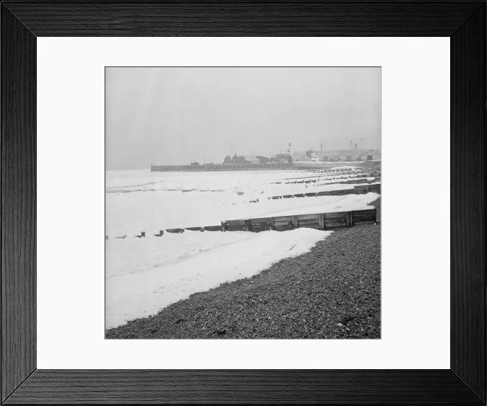 Framed Print : Pictures of the sea at Whitstable, Kent, frozen solid in places. 14th January 1963 Framed Print : Pictures of the sea at Whitstable, Kent, frozen solid in places. 14th January 1963