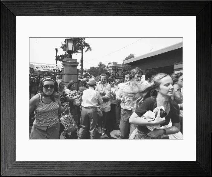 Framed Print : Wimbledon 1976. Fans queuing up outside. 1st July 1976