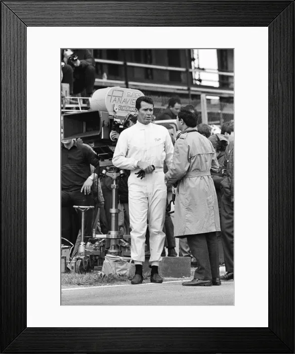 Framed Print : Filming of MGN film Grand Prix at Brands Hatch in Kent July 1966 Framed Print : Filming of MGN film Grand Prix at Brands Hatch in Kent July 1966