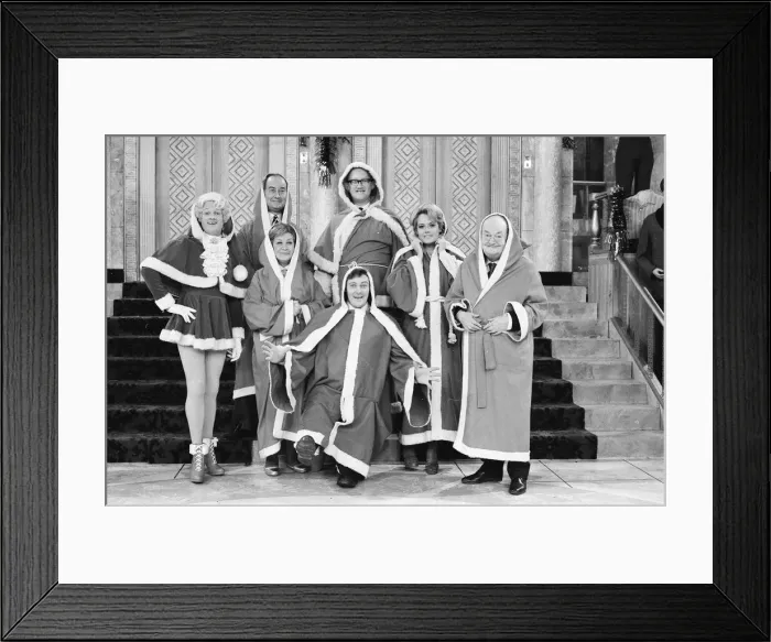 Framed Print : The cast of Are you being served pictured during the shooting of their Framed Print : The cast of Are you being served pictured during the shooting of their