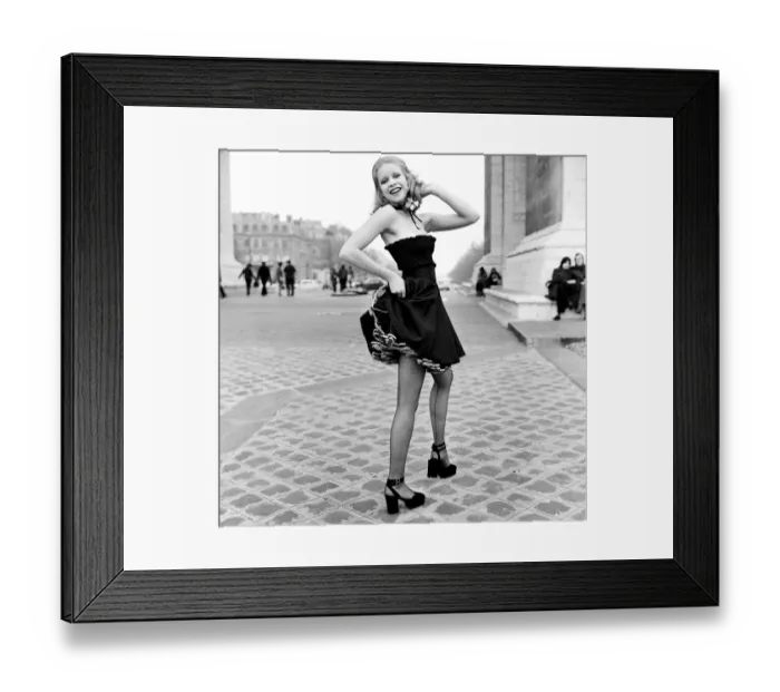Framed Print : Model Jo Howard pictured wearing sexy little black dress by Vicky Tiel - Ready To Wear