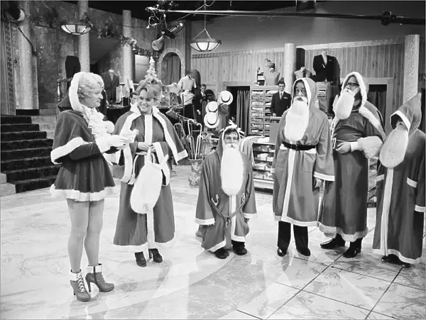 The cast of Are you being served pictured during the shooting of their