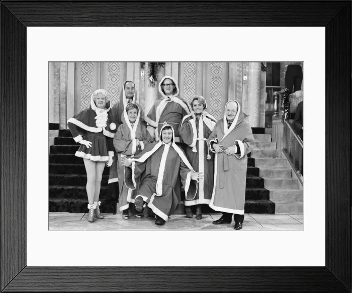 Framed Print : The cast of Are you being served pictured during the shooting of their Framed Print : The cast of Are you being served pictured during the shooting of their