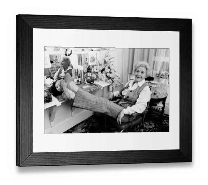 Framed Print : Mollie Sugden relaxing in her dressing room. 17th August 1980