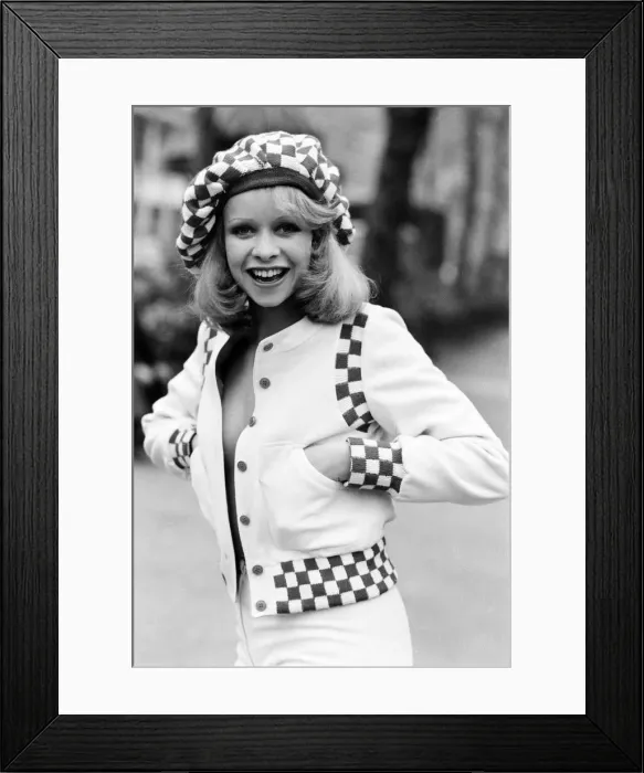 Framed Print : Model Jo Howard pictured wearing Oxford bags and battle blouse - Ready To Wear fashions Framed Print : Model Jo Howard pictured wearing Oxford bags and battle blouse - Ready To Wear fashions