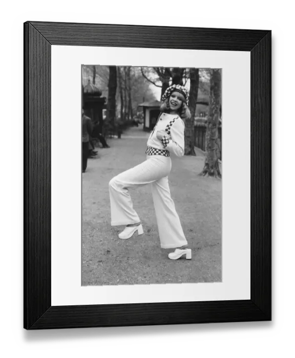 Framed Print : Model Jo Howard pictured wearing Oxford bags and battle blouse - Ready To Wear fashions