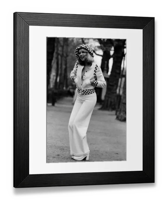 Framed Print : Model Jo Howard pictured wearing Oxford bags and battle blouse - Ready To Wear fashions Framed Print : Model Jo Howard pictured wearing Oxford bags and battle blouse - Ready To Wear fashions