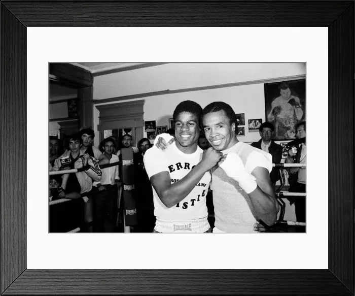 Framed Print : Boxer Errol Christie with Sugar Ray Leonard in the Thomas A