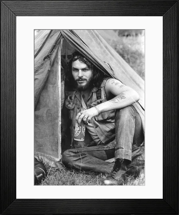 Framed Print : A happy camper makes time for a cold beer at the Hell