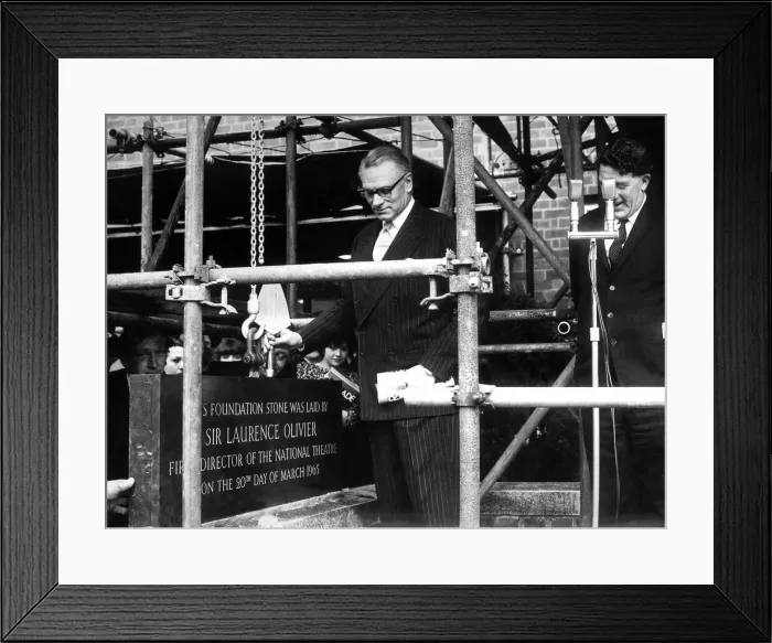 Framed Print : Sir Laurence Olivier formerly lays the foundation stone at the Belgrade Theatre watched
