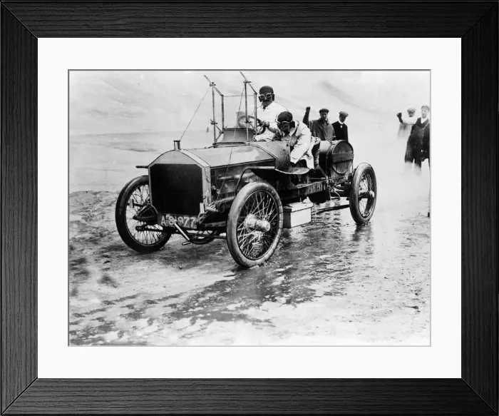 Framed Print : Mrs F Edge seen here stopping for petrol and to change wheels during motor trials circa Framed Print : Mrs F Edge seen here stopping for petrol and to change wheels during motor trials circa