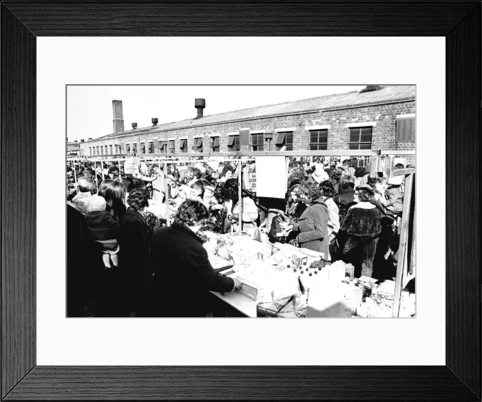Framed Print : Open air Sunday market at Pallion, Sunderland 23 March 1975