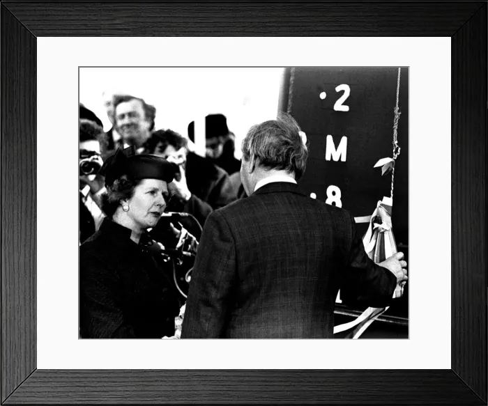 Framed Print : Prime Minister Margaret Thatcher at the launch of the SD14 cargo ship United Effort Framed Print : Prime Minister Margaret Thatcher at the launch of the SD14 cargo ship United Effort