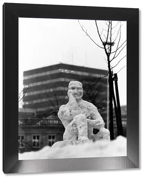 The Newcastle University Library snowman in January 1985