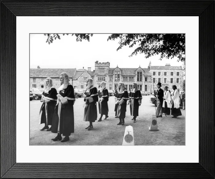 Framed Print : Circuit judges leaving Durham Cathedral en-route to the castle after the annual Courts of Framed Print : Circuit judges leaving Durham Cathedral en-route to the castle after the annual Courts of