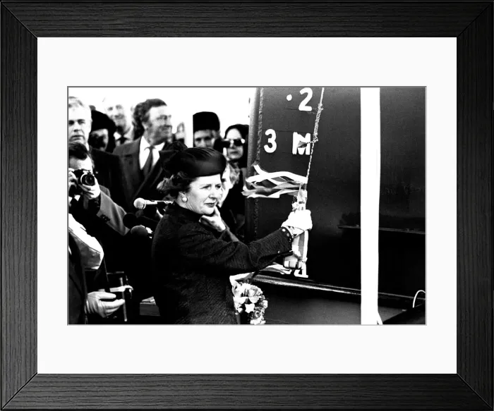 Framed Print : Prime Minister Margaret Thatcher at the launch of the SD14 cargo ship United Effort Framed Print : Prime Minister Margaret Thatcher at the launch of the SD14 cargo ship United Effort