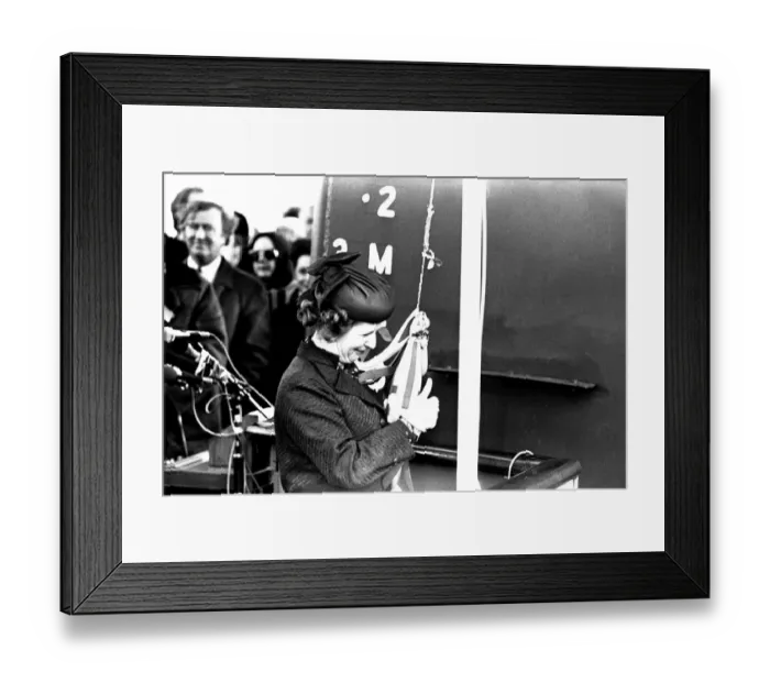 Framed Print : Prime Minister Margaret Thatcher at the launch of the SD14 cargo ship United Effort Framed Print : Prime Minister Margaret Thatcher at the launch of the SD14 cargo ship United Effort