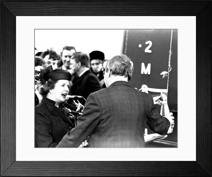 Framed Print : Prime Minister Margaret Thatcher at the launch of the SD14 cargo ship United Effort Framed Print : Prime Minister Margaret Thatcher at the launch of the SD14 cargo ship United Effort