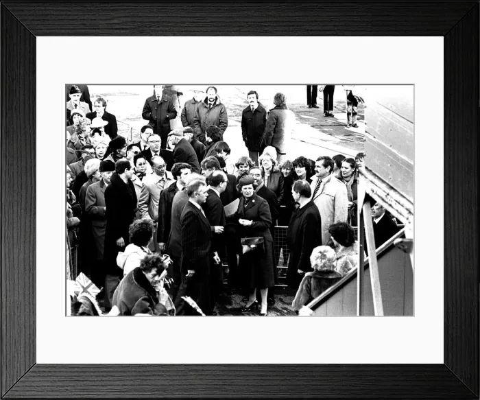 Framed Print : Prime Minister Margaret Thatcher at the launch of the SD14 cargo ship United Effort Framed Print : Prime Minister Margaret Thatcher at the launch of the SD14 cargo ship United Effort