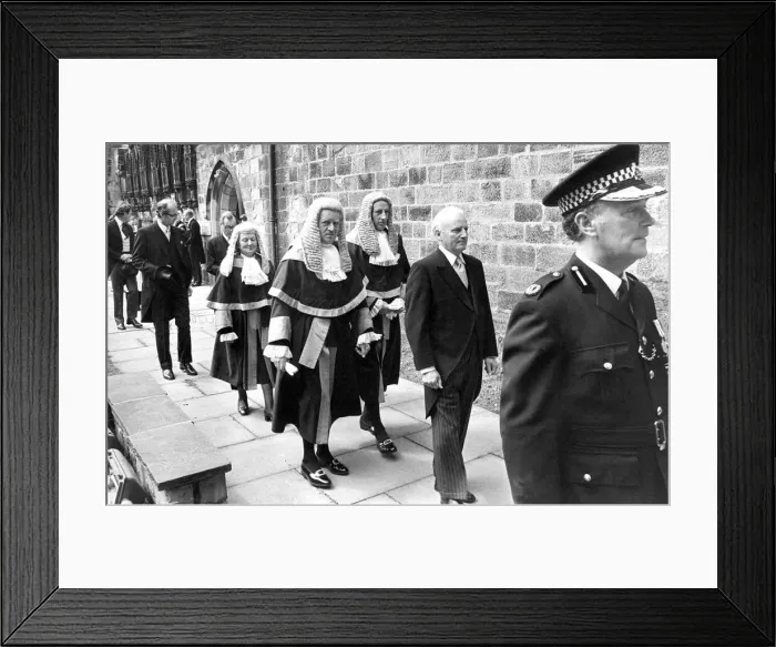 Framed Print : The judges procession at Hexham Abbey for the High Shefiffs service in June 1980 Framed Print : The judges procession at Hexham Abbey for the High Shefiffs service in June 1980