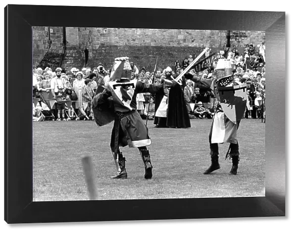 Knights jousting at Alnwick Castle in August 1985