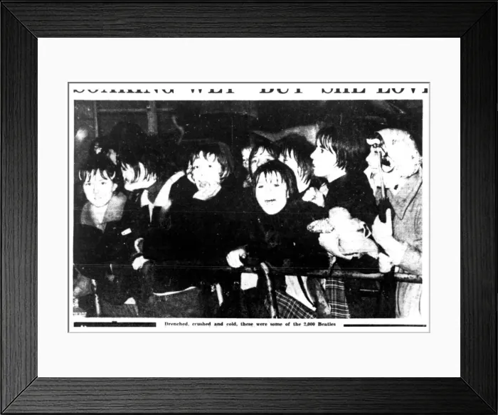 Framed Print : The Beatles appearing on stage at Coventry Theatre. Drenched, crushed and cold Framed Print : The Beatles appearing on stage at Coventry Theatre. Drenched, crushed and cold