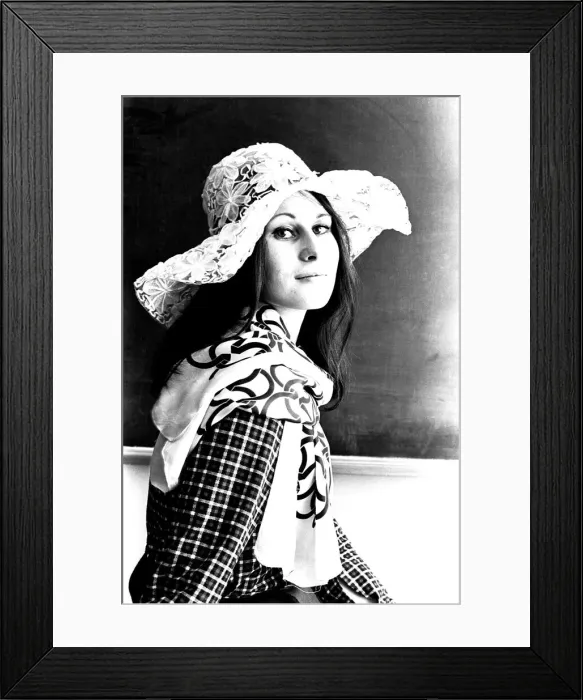 Framed Print : A model posing with a floppy hat in April 1971