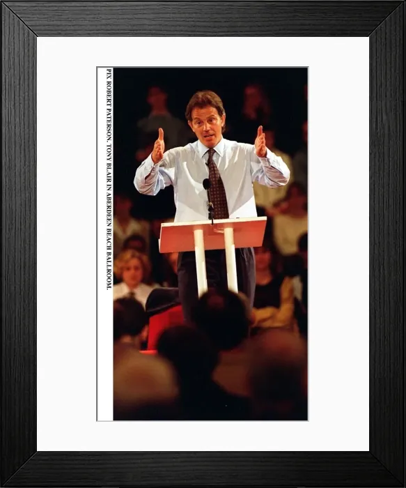 Framed Print : Tony Blair MP leader of the Labour Party speaking at Aberdeen Beach Ballroom on a visit