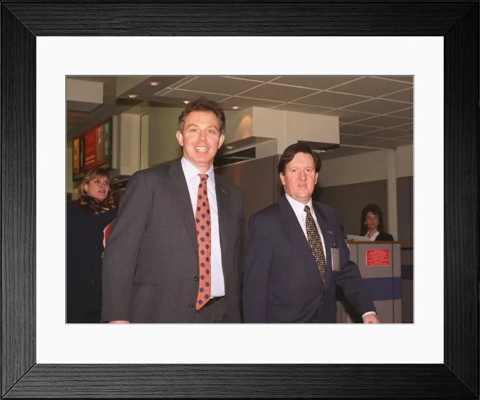 Framed Print : Tony Blair leader of the Labour Party and George Robertson arrive at Aberdeen Airport