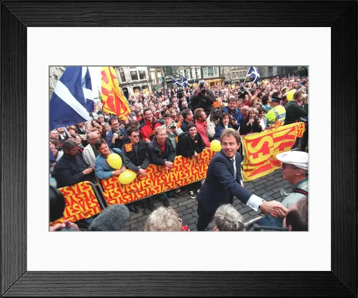 Framed Print : Tony Blair shaking hands with people in Parliament Square in Edinburgh September 1997 Framed Print : Tony Blair shaking hands with people in Parliament Square in Edinburgh September 1997