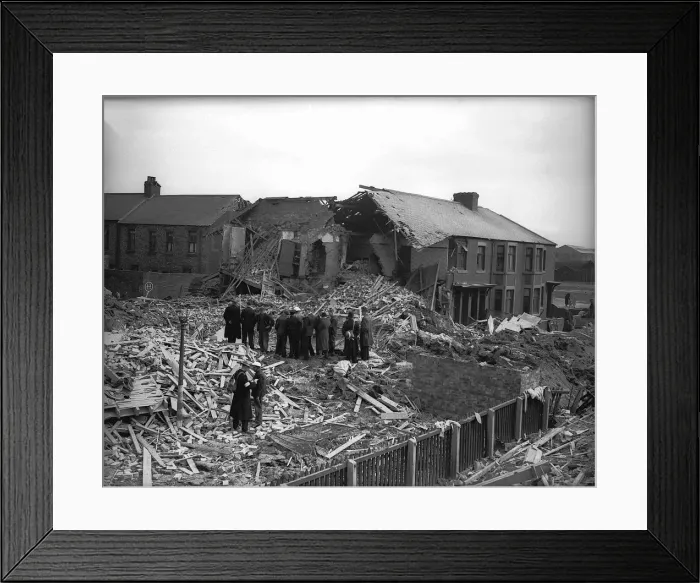 Framed Print : WW2 Bomb Damage in York. rescue workers survey the damage from an air raid Framed Print : WW2 Bomb Damage in York. rescue workers survey the damage from an air raid