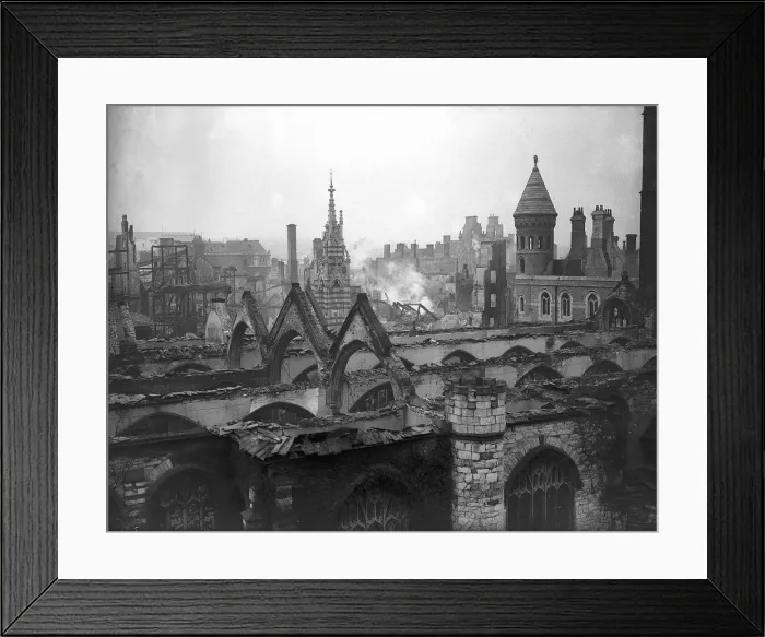 Framed Print : WW2 Plymouth Bomb Damage. Bombed buildings and burnt out roofs 21st March 1941