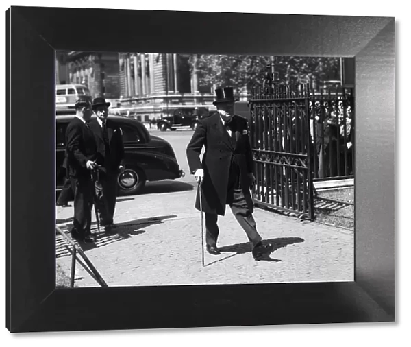 Winston Churchill arriving at Westminster Abbey for the memorial service for Sir Stafford