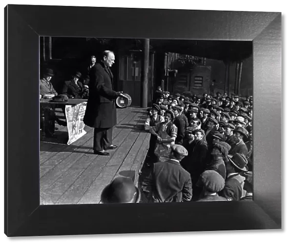 Winston Churchill attends a meeting in Waltham Abbey to address a crowd of workers ahead