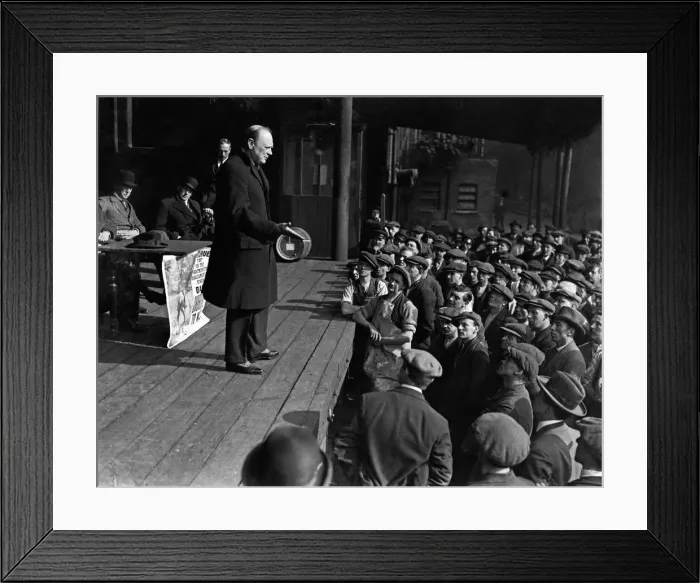 Framed Print : Winston Churchill attends a meeting in Waltham Abbey to address a crowd of workers ahead