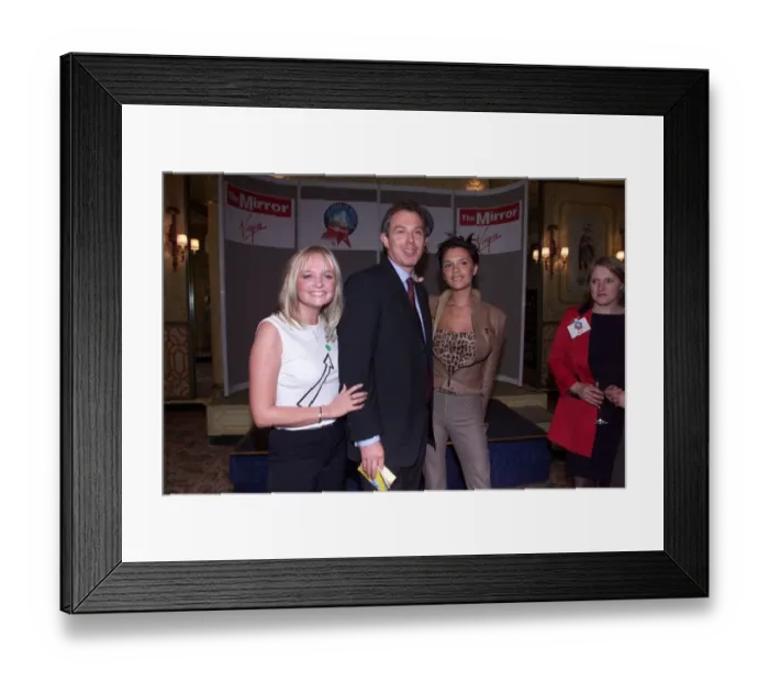 Framed Print : Emma Bunton, Victoria Adams & Tony Blair May 1999 at the Dorchester Hotel for