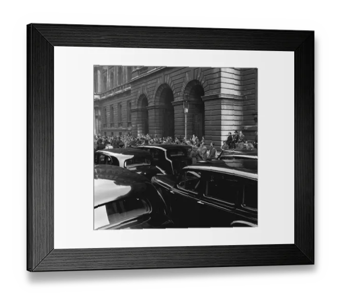 Framed Print : Scene in Downing Street at the news of Winston Churchills retirement 1955
