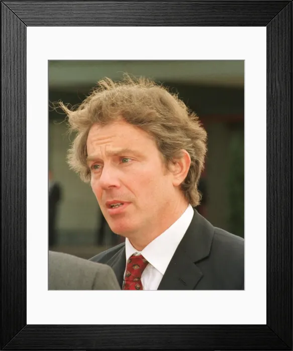 Framed Print : Prime Minister Tony Blair leaves Heathrow in April 1999, for a NATO Summit in Washington