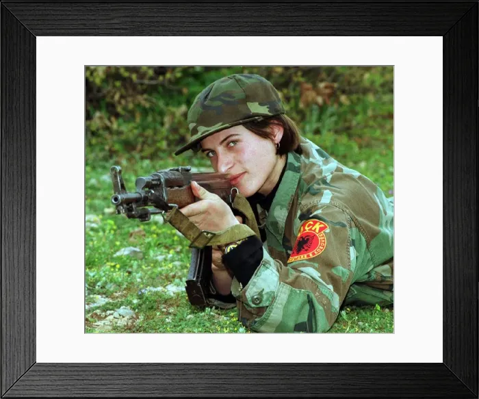 Framed Print : Luljeta Gashi of the Kosovo Liberation Army KLA April 1999 Soldier taking aim with Framed Print : Luljeta Gashi of the Kosovo Liberation Army KLA April 1999 Soldier taking aim with