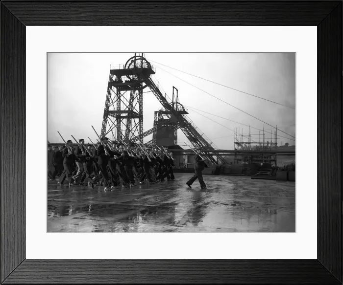 Framed Print : Member of the Home Guard marching at a coal mine during WW2