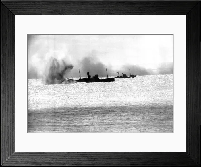 Framed Print : A convoy being bombed in the straits of Dover during WW2 In 1940 the German Framed Print : A convoy being bombed in the straits of Dover during WW2 In 1940 the German