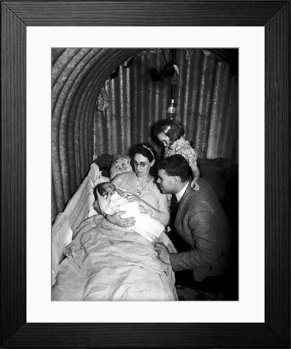 Framed Print : Family in Air raid shelter during WW2 Framed Print : Family in Air raid shelter during WW2