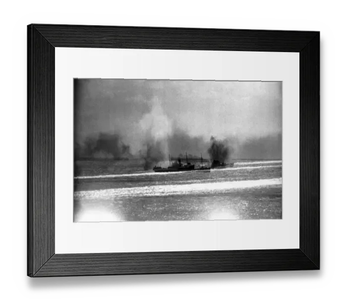 Framed Print : Convoy being bombed in the straits of Dover In 1940 the German Luftwaffe started to