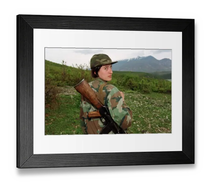 Framed Print : Luljeta Gashi of the Kosovo Liberation Army KLA April 1999 Female soldier with a